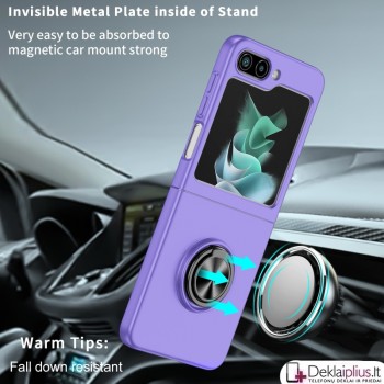 Plastikinis dėklas su žiedu ir kameros apsauga - violetinis (Samsung Z Flip 6/Z Flip 7 Fe